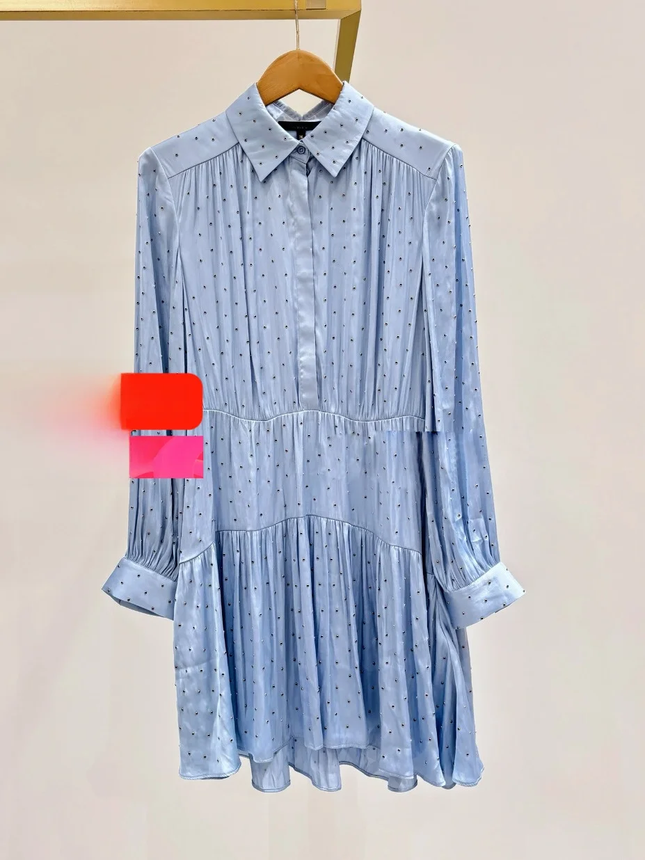 Blue Long Sleeve Shirt Dress with Rhinestones High Waist A-Line Skirt Polyester Fiber Commute Style Autumn Ladies Fashion
Blue Long Sleeve Shirt Dress with Rhinestones High Waist A-Line Skirt Polyester Fiber Commute Style Autumn Ladies Fashion