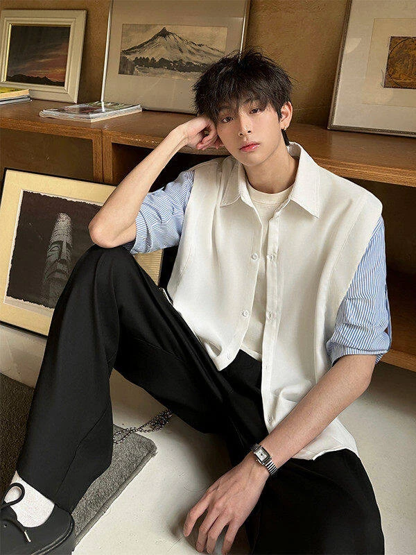Summer ort Sve Striped irt Men's Design Sense Korean Sle Jaet Outerwear Polyester Fiber Stand Fit Youth Faion
Summer ort Sve Striped irt Men's Design Sense Korean Sle Jaet Outerwear Polyester Fiber Stand Fit Youth Faion