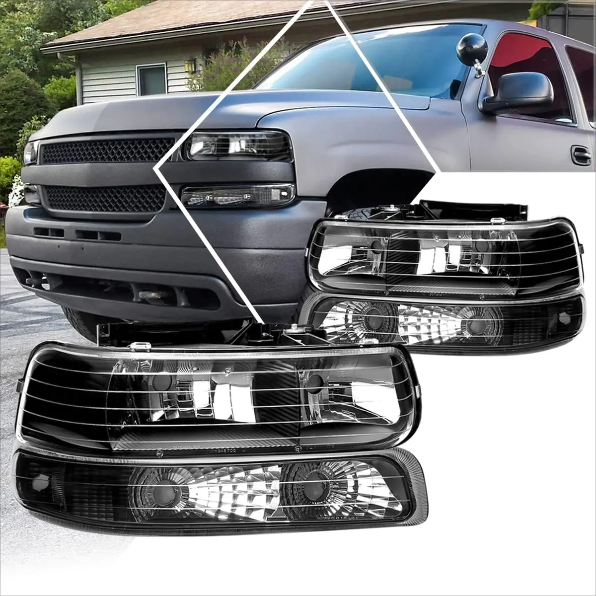4Pcs Headlights Assembly+Bumper Lights Compatible with 99-02 Chevy Silverado/00-06 Suburban,Black Housing Clear Corner
4Pcs Headlights Assembly+Bumper Lights Compatible with 99-02 Chevy Silverado/00-06 Suburban,Black Housing Clear Corner