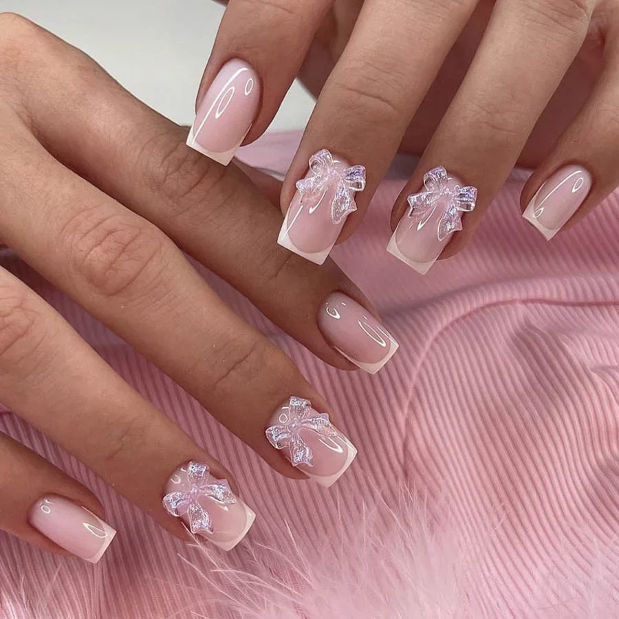 24PCS Press on Nails White French Square Nail Flakes Pure Ice Clear 3D Bow Detachable Fake Nail Light Pink Fake Nail Tip
24PCS Press on Nails White French Square Nail Flakes Pure Ice Clear 3D Bow Detachable Fake Nail Light Pink Fake Nail Tip