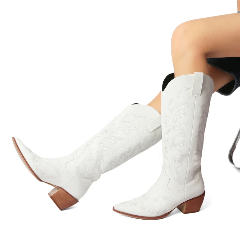 Meotina/женские ковбойские сапоги до колена Gogo, ковбойские сапоги с острым носком на толстом высоком каблуке и вышивкой, женская обувь в стиле вестерн, зима 43 
Meotina/женские ковбойские сапоги до колена Gogo, ковбойские сапоги с острым носком на толстом высоком каблуке и вышивкой, женская обувь в стиле вестерн, зима 43