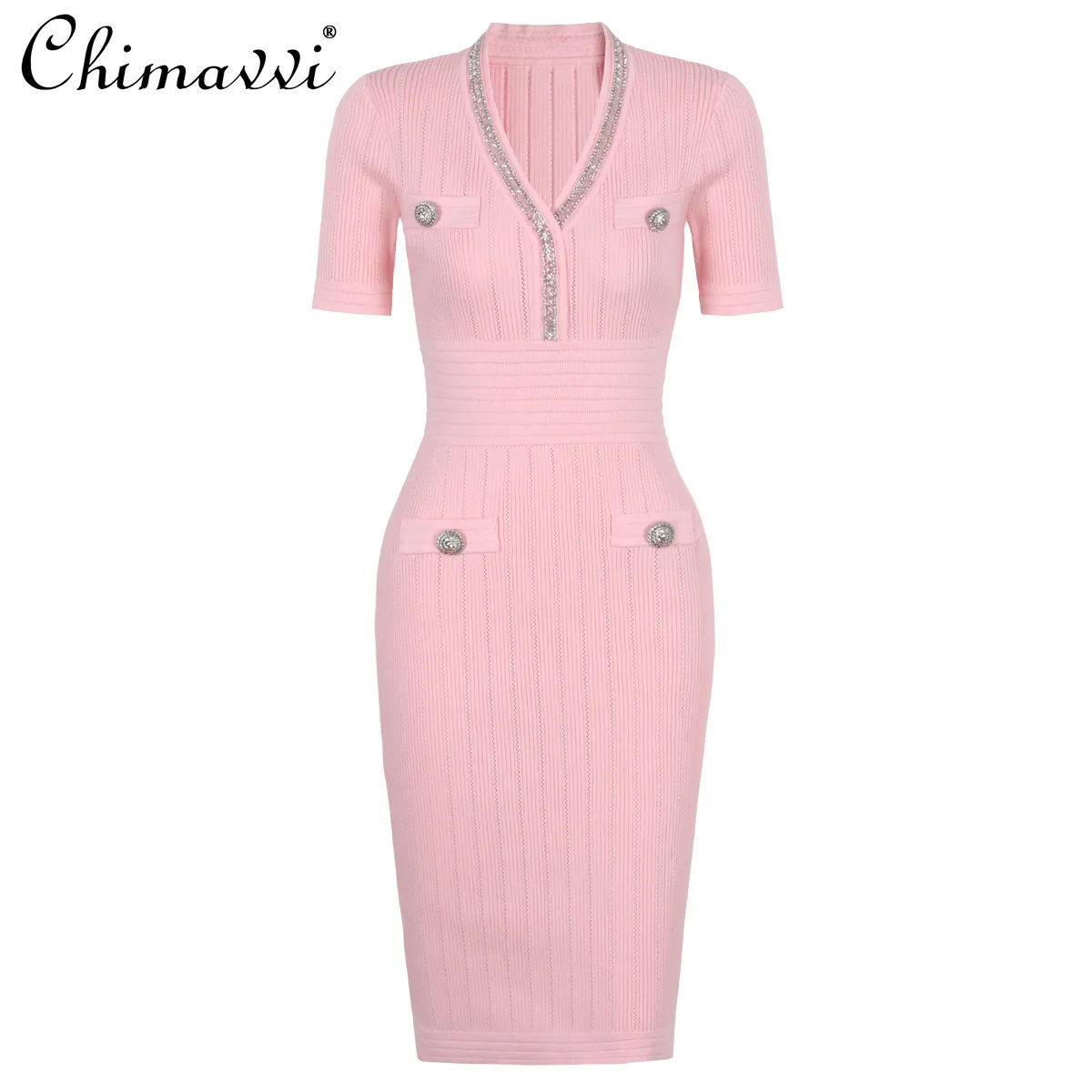 2025 Summer New Fashion Short-sleeved V-neck Knitted Dress High-end Commuting Temperament Slim Beaded Hip-wrapped Dress Women
2025 Summer New Fashion Short-sleeved V-neck Knitted Dress High-end Commuting Temperament Slim Beaded Hip-wrapped Dress Women