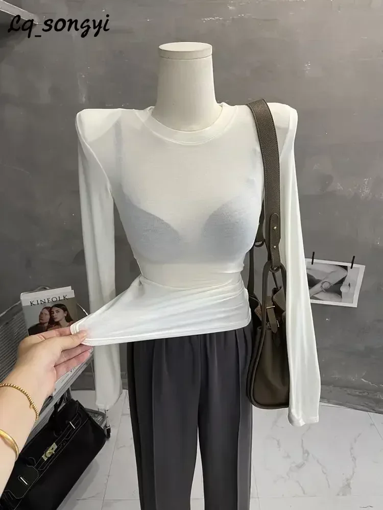Lq_songyi Shoulder Pads Base Slim T Shirts Women 2024 New Spring Autumn High Strecth Top Long Sleeve O Neck Solid Thin T Shirt
Lq_songyi Shoulder Pads Base Slim T Shirts Women 2024 New Spring Autumn High Strecth Top Long Sleeve O Neck Solid Thin T Shirt
