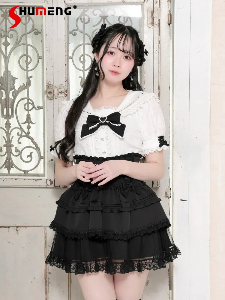 Japanese Mines Style Mass-produced Sweet Cute Lolita Blouses Lace Spliced Bow Navy Collar Short-sleeved Shirts Tops for Women
Japanese Mines Style Mass-produced Sweet Cute Lolita Blouses Lace Spliced Bow Navy Collar Short-sleeved Shirts Tops for Women