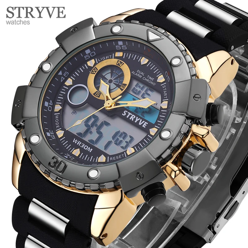 STRYVE Fashion Gold Men Watches Top Luxury Multifunction Sports Watch Man Quartz Analog Military Digital Male Clock Wrist Watch
STRYVE Fashion Gold Men Watches Top Luxury Multifunction Sports Watch Man Quartz Analog Military Digital Male Clock Wrist Watch