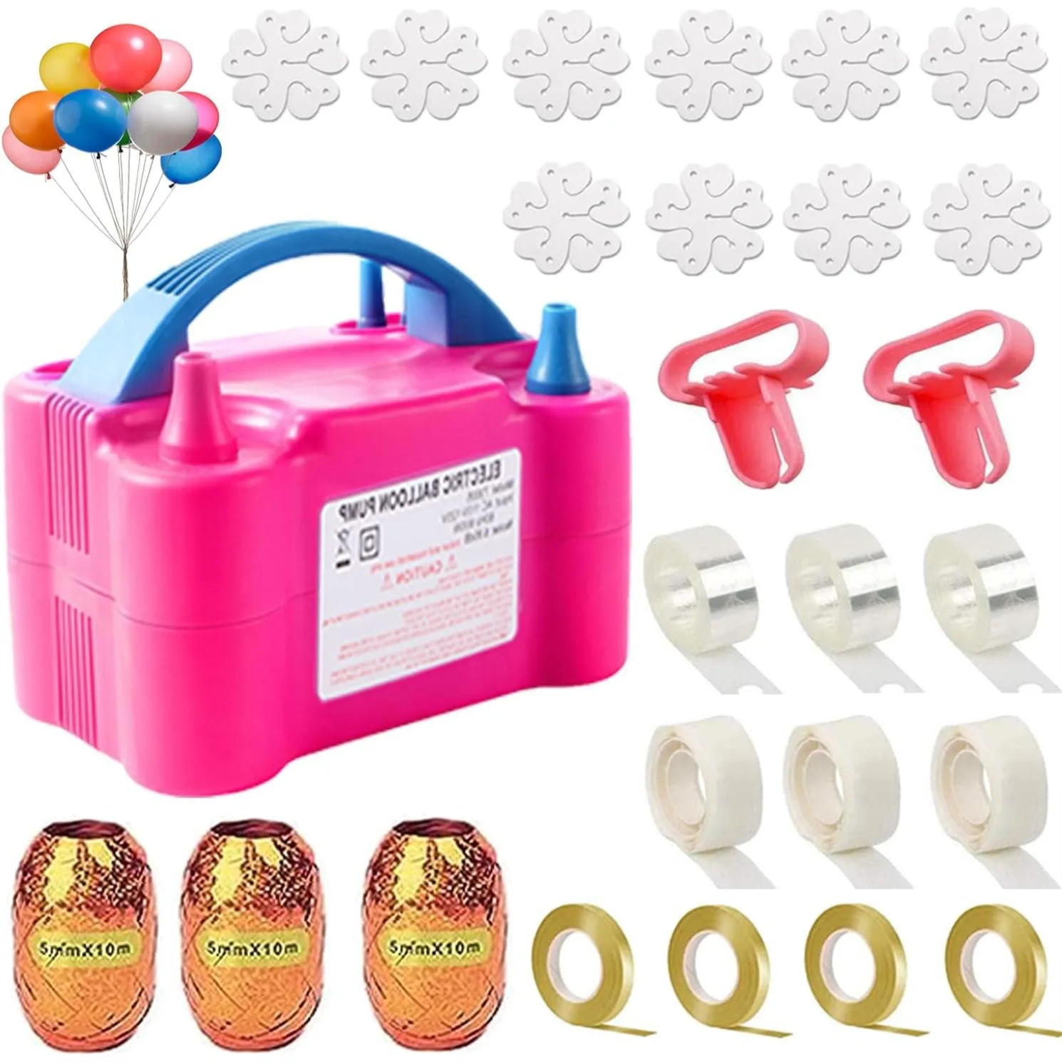 Electric Balloon Pump with Dual Nozzle and Tying Tools, Portable for Party Decorations
Electric Balloon Pump with Dual Nozzle and Tying Tools, Portable for Party Decorations