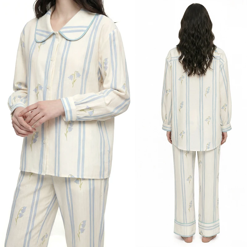 Women Stripe Floral Comfy Sleepwear Autumn New Long Sleeve Shirt&pant Suit Home Wear Nightwear Cute Lapel Home Clothes Pajamas
Women Stripe Floral Comfy Sleepwear Autumn New Long Sleeve Shirt&pant Suit Home Wear Nightwear Cute Lapel Home Clothes Pajamas