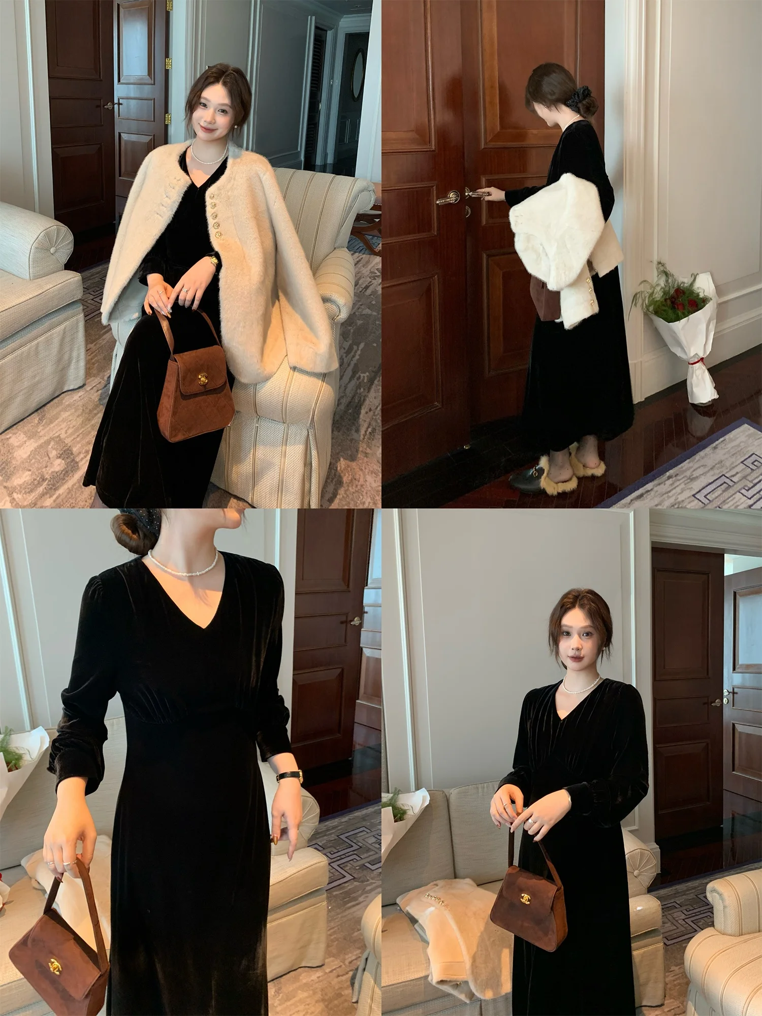 Elegant plus Size Women's Velvet Dress V-Neck Long Sleeve A-Line Skirt Black Elegant Fashion for Plump Sister Autumn Winter
Elegant plus Size Women's Velvet Dress V-Neck Long Sleeve A-Line Skirt Black Elegant Fashion for Plump Sister Autumn Winter