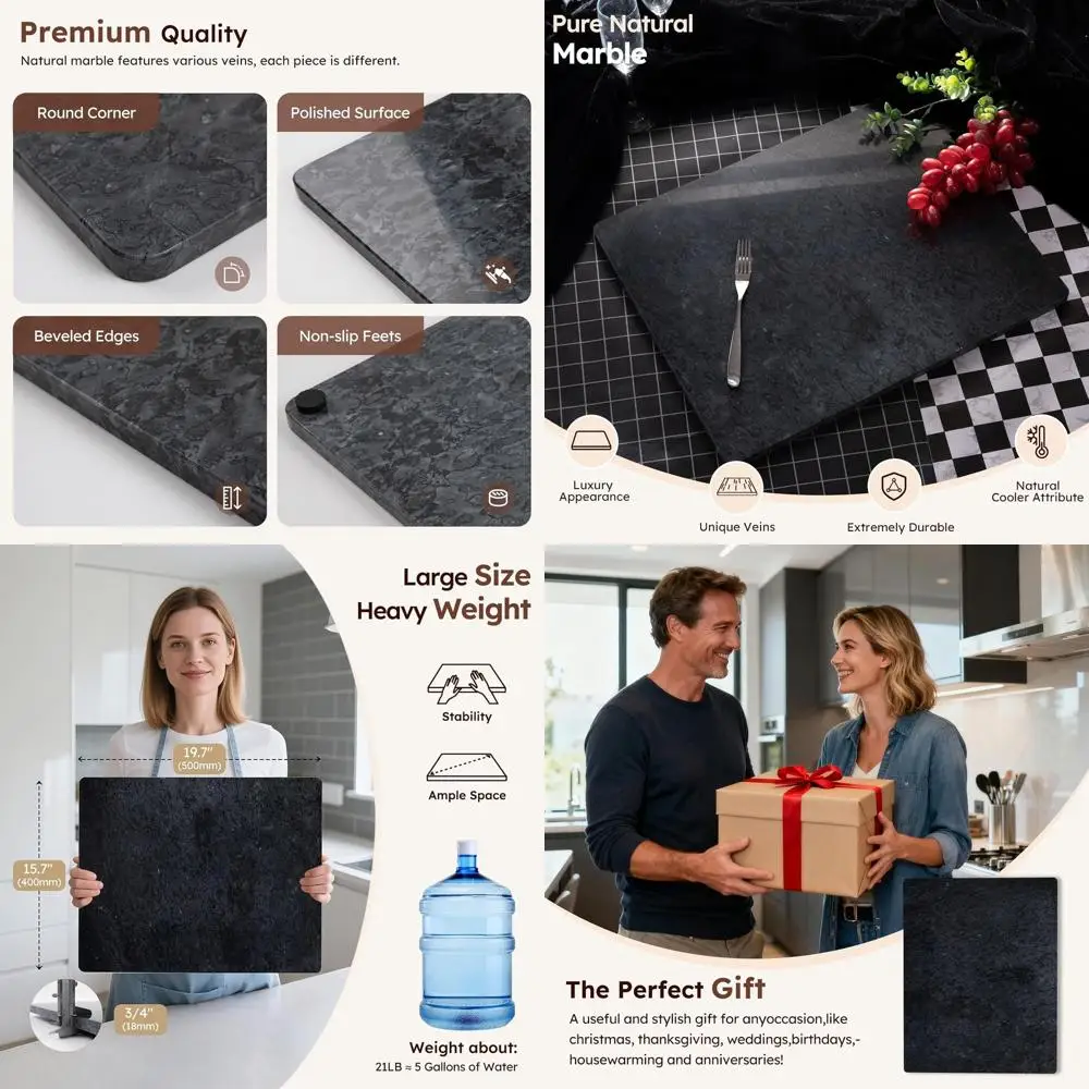 Large 16x20 Inch Black Marble Kitchen Cutting Board with Non-Slip Feet for Pastry and Chocolate Tempering
Large 16x20 Inch Black Marble Kitchen Cutting Board with Non-Slip Feet for Pastry and Chocolate Tempering
