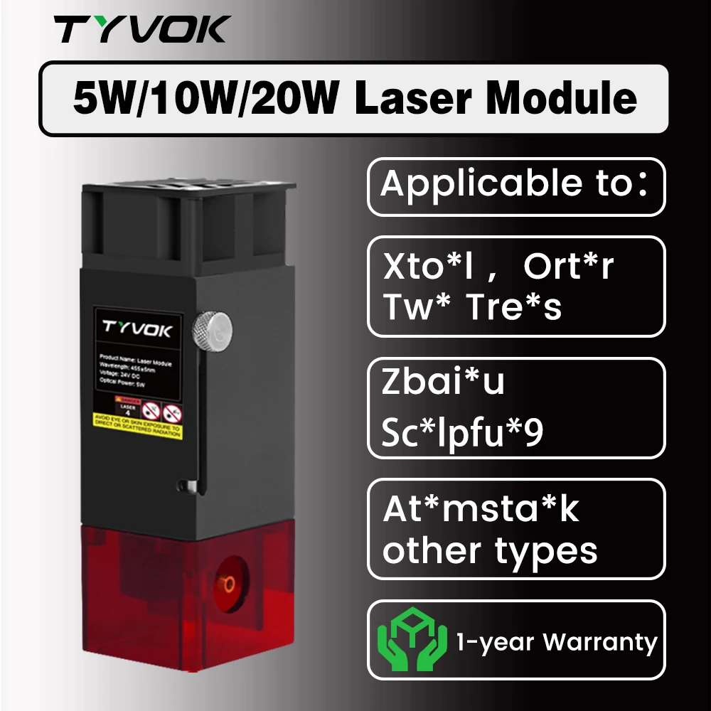 TYVOK 10W Power Laser Head 5W Laser Module 450nm Blue Light TTL for Engraving Wood Cutting DIY Tools 20W Optical Laser Head
TYVOK 10W Power Laser Head 5W Laser Module 450nm Blue Light TTL for Engraving Wood Cutting DIY Tools 20W Optical Laser Head