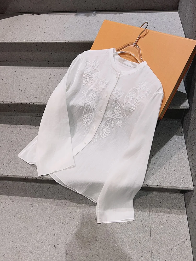 Ele Embroidered apevine Loose Fit Long Sve Women's irt Linen Material Commute Sle Classic Collar Summer irt
Ele Embroidered apevine Loose Fit Long Sve Women's irt Linen Material Commute Sle Classic Collar Summer irt