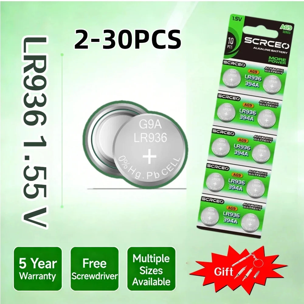 2-30PCS 1.55V AG9 56mAh Button Cell LR936 394 SR936SW CX194 LR45 G9A 194 394A SR936 L936F Cell Coin Watch Toys Remote Battery
2-30PCS 1.55V AG9 56mAh Button Cell LR936 394 SR936SW CX194 LR45 G9A 194 394A SR936 L936F Cell Coin Watch Toys Remote Battery