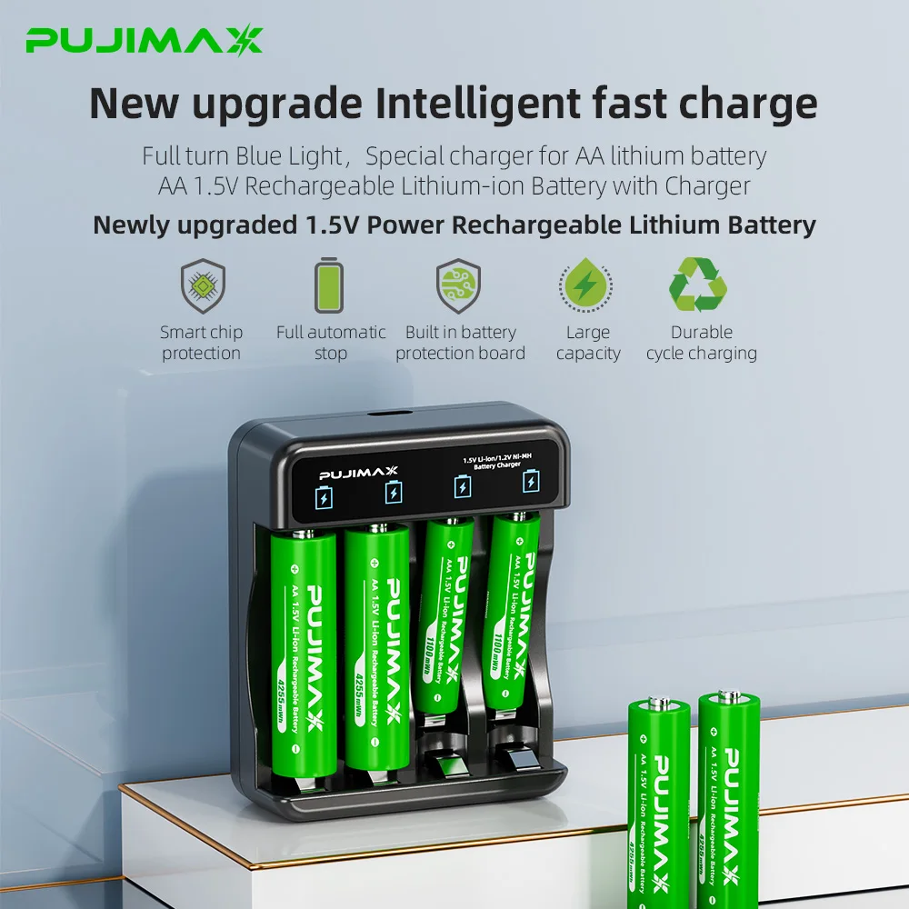 PUJIMAX Portable Smart Lithium Battery Charger With 4Pcs 1.5V Lithium Battery Constant Voltage Charging Safe Durable
PUJIMAX Portable Smart Lithium Battery Charger With 4Pcs 1.5V Lithium Battery Constant Voltage Charging Safe Durable