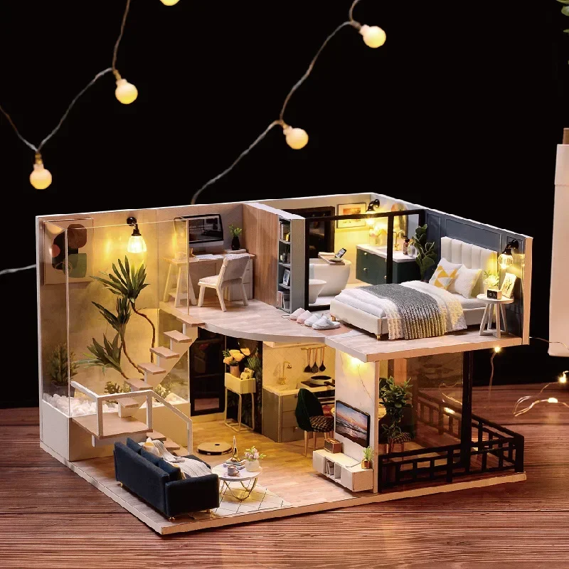 DIY Wooden Moder Loft Roombox Assembled 3D Model DollHouse Kits Miniature with Furniture Light for Children Adult Birthday Gifts
DIY Wooden Moder Loft Roombox Assembled 3D Model DollHouse Kits Miniature with Furniture Light for Children Adult Birthday Gifts