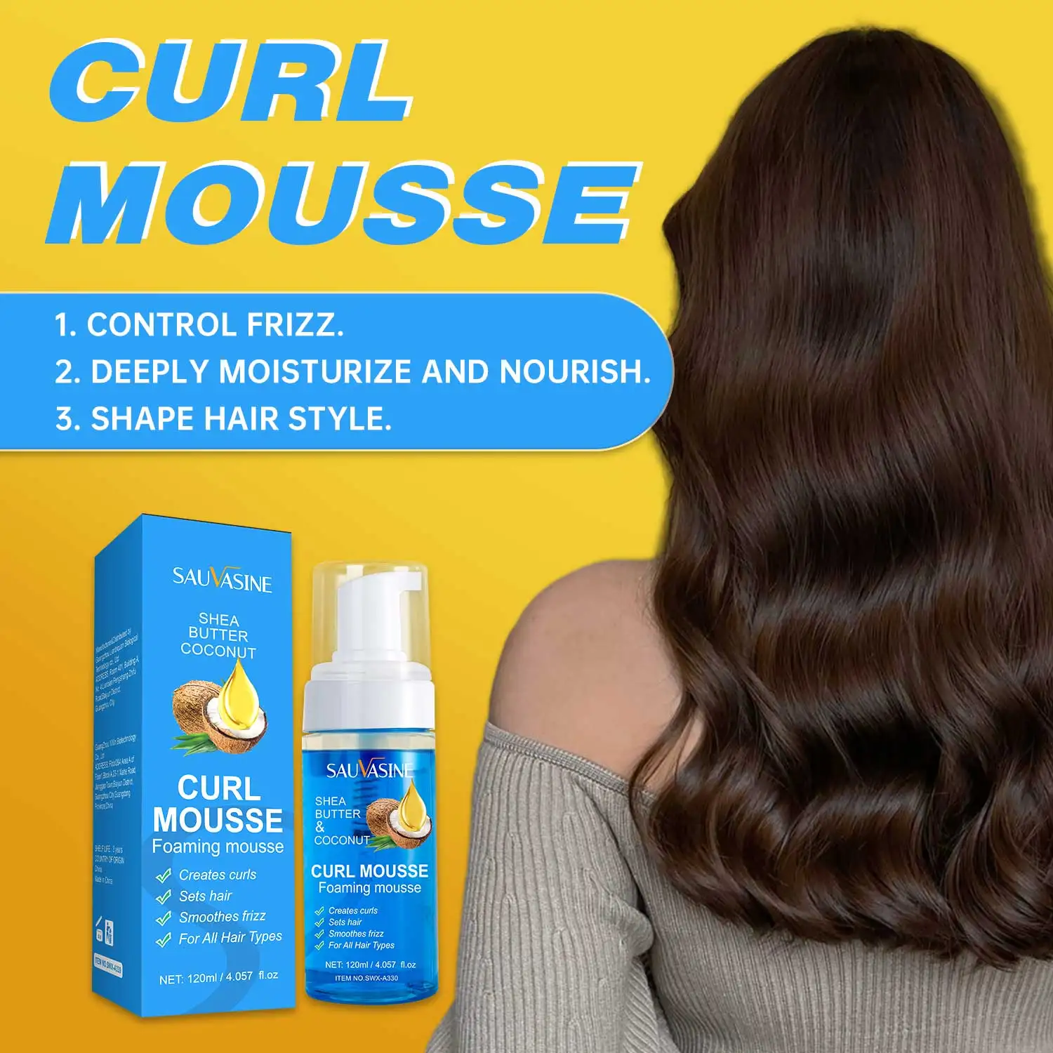 Coconut Oil and Shea Butter Curl Mousse for Styling Anti Frizz Hair Mousse for Curly Hair Defines Curls Hair Care Products 120ML 
Coconut Oil and Shea Butter Curl Mousse for Styling Anti Frizz Hair Mousse for Curly Hair Defines Curls Hair Care Products 120ML