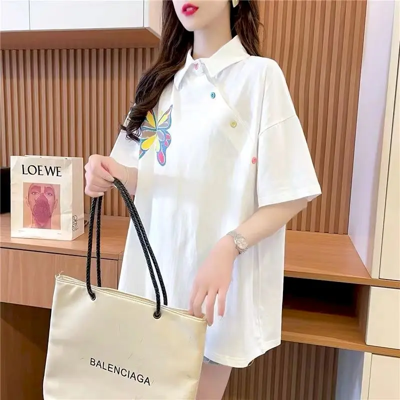 Design Sense T-shirt Women Niche Polo Collar Short-sleeved T Shirt 2024 Summer Korean Fashion Loose Mid-length Large Size Tops
Design Sense T-shirt Women Niche Polo Collar Short-sleeved T Shirt 2024 Summer Korean Fashion Loose Mid-length Large Size Tops