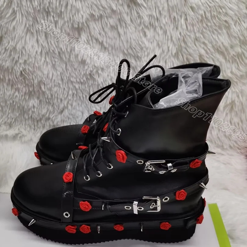 Black Rivet Flower Decor Ankle Boots Punk Style Lace up Fashion Spring Dress Casual Women Short Boots 2025 Zapatos Para Mujere
Black Rivet Flower Decor Ankle Boots Punk Style Lace up Fashion Spring Dress Casual Women Short Boots 2025 Zapatos Para Mujere