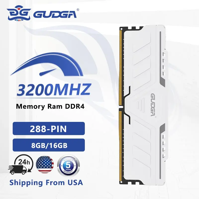 Память GUDGA RAM DDR4 8 ГБ/16 ГБ/32 ГБ 2666 3200 3600 4000 МГц 1,2 В/1,35 В 288-контактный DIMM для настольного компьютера
Память GUDGA RAM DDR4 8 ГБ/16 ГБ/32 ГБ 2666 3200 3600 4000 МГц 1,2 В/1,35 В 288-контактный DIMM для настольного компьютера