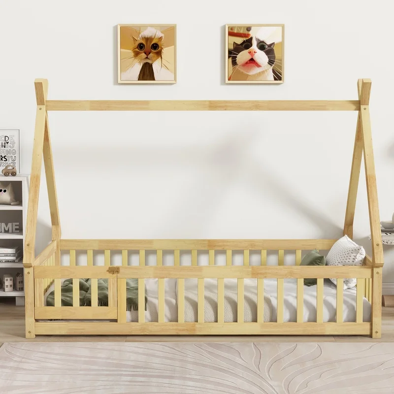 Twin Tent Bed with Guardrails, Slats, and Door, Natural Finish
Twin Tent Bed with Guardrails, Slats, and Door, Natural Finish