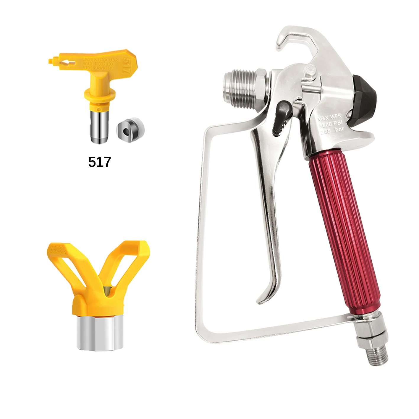 3Pcs Lightweight Airless Paint Spray Gun 3600PSI with 517 Tip & Guard for Home Improvement Projects
3Pcs Lightweight Airless Paint Spray Gun 3600PSI with 517 Tip & Guard for Home Improvement Projects