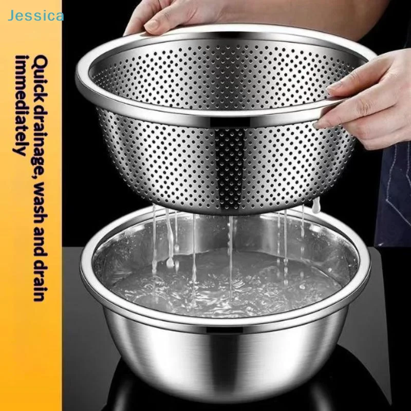 ♥Stainless Steel Colander - Food-Grade Perforated Strainer for Washing Rice/Vegetables/Fruits, Durable Kitchen Drain Basket
♥Stainless Steel Colander - Food-Grade Perforated Strainer for Washing Rice/Vegetables/Fruits, Durable Kitchen Drain Basket