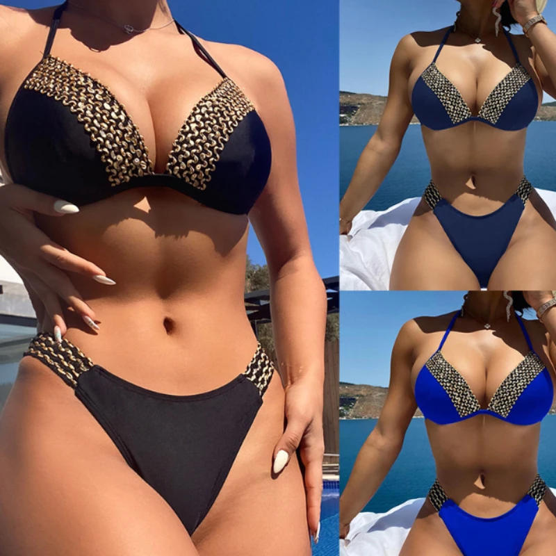 Strip Ribbon Sexy Bikini Suit Women's Deep V Hanging Neck Bikini Set 2pc/set Split Swimsuit Low Waist Beach Shorts Swimwear
Strip Ribbon Sexy Bikini Suit Women's Deep V Hanging Neck Bikini Set 2pc/set Split Swimsuit Low Waist Beach Shorts Swimwear