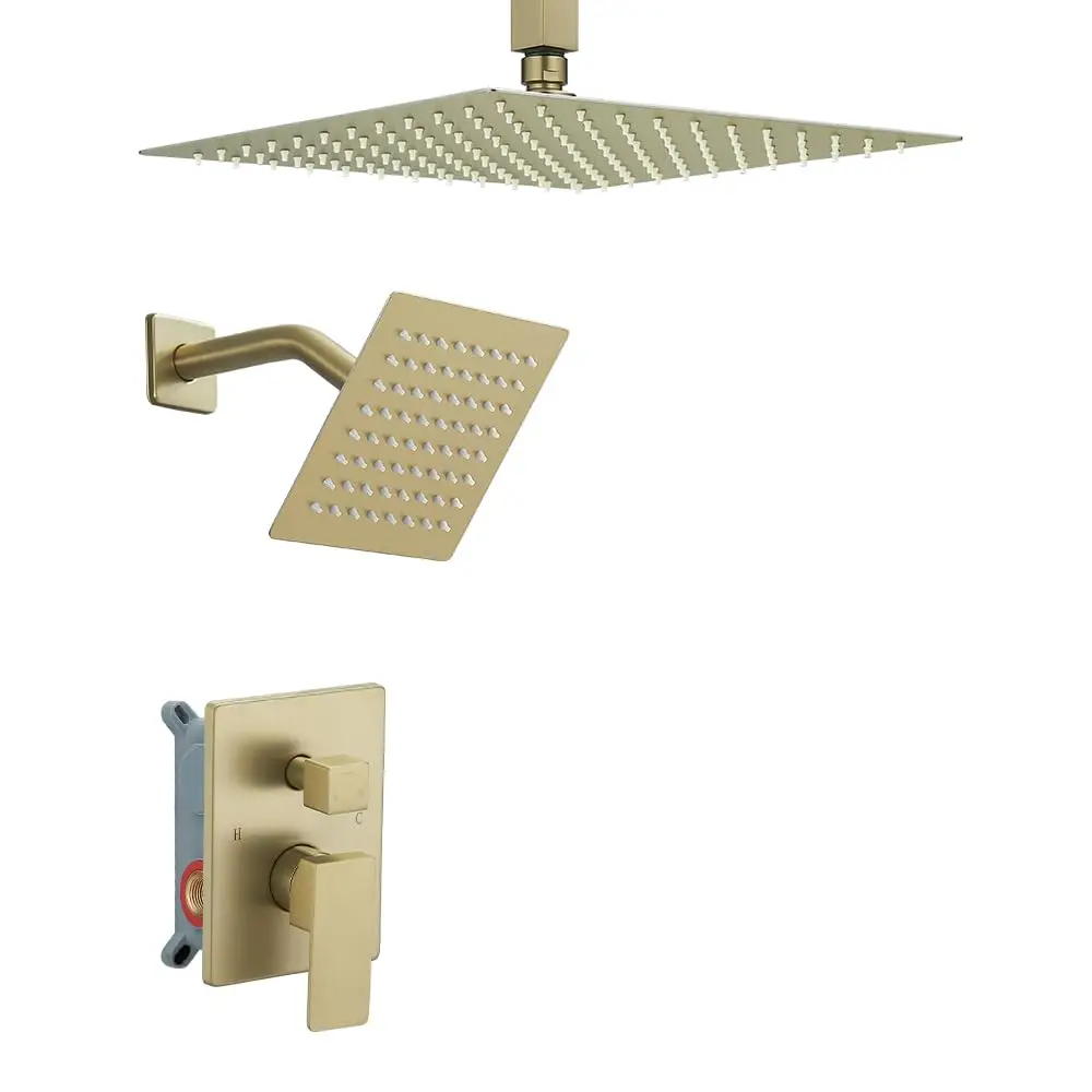 Brushed Gold Shower System Ceiling Mount 10 Inch Rain Shower Head With 6 Inch Wall Mount Head Single Handle Diverter
Brushed Gold Shower System Ceiling Mount 10 Inch Rain Shower Head With 6 Inch Wall Mount Head Single Handle Diverter