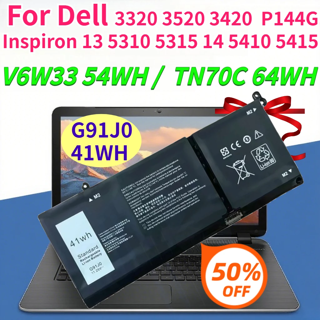 41WH G91J0 54WH V6W33 64WH TN70C Laptop Battery for Dell 3320 3520 3420 P144G Inspiron 13 5310 5315 14 5410 5415 Large Capacity
41WH G91J0 54WH V6W33 64WH TN70C Laptop Battery for Dell 3320 3520 3420 P144G Inspiron 13 5310 5315 14 5410 5415 Large Capacity