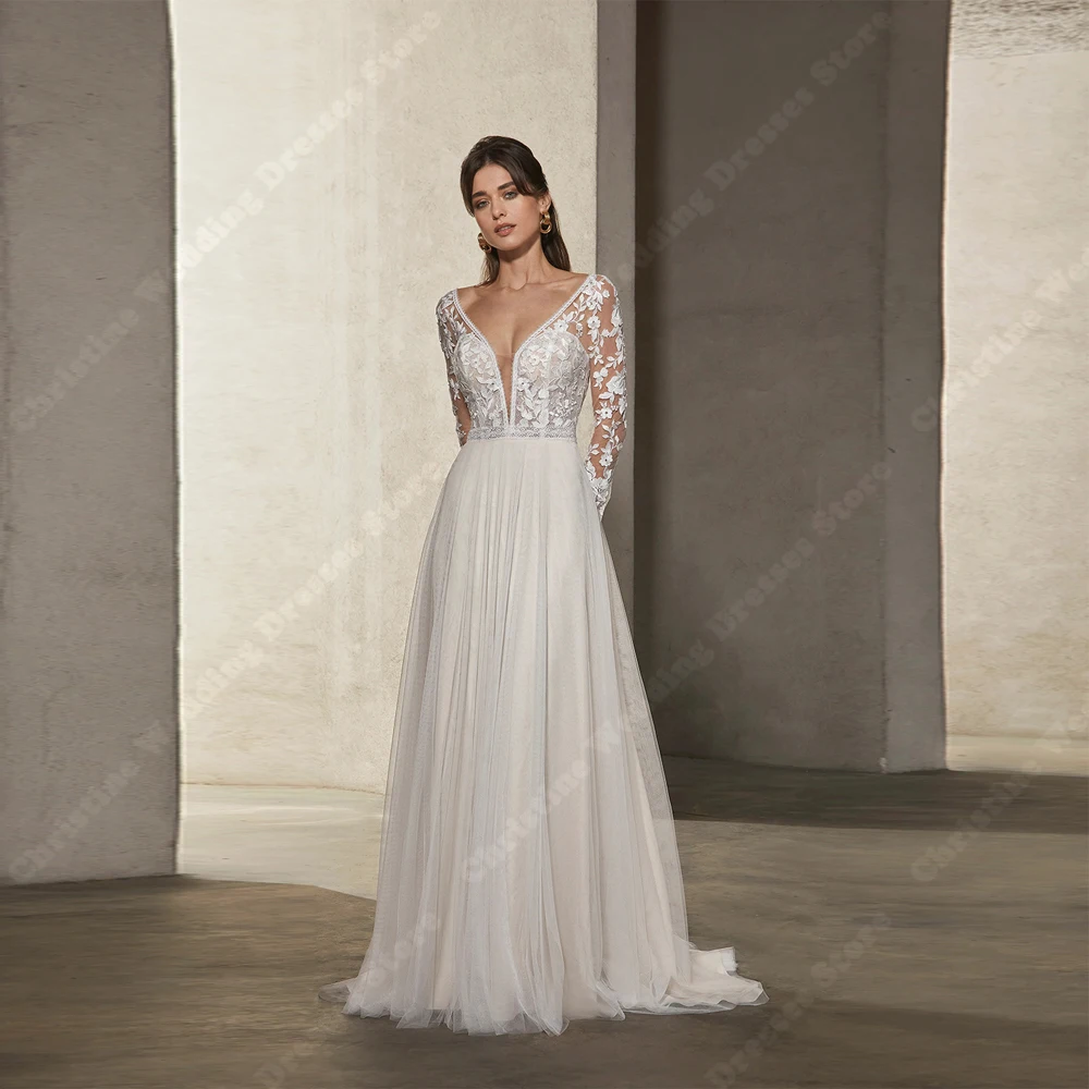 Luxurious Deep-V Neck Women Wedding Dresses Sexy Lace Long Sleeves Tulle Bridal Gowns Banquet Vestidos De Novias 2026 Customized
Luxurious Deep-V Neck Women Wedding Dresses Sexy Lace Long Sleeves Tulle Bridal Gowns Banquet Vestidos De Novias 2026 Customized
