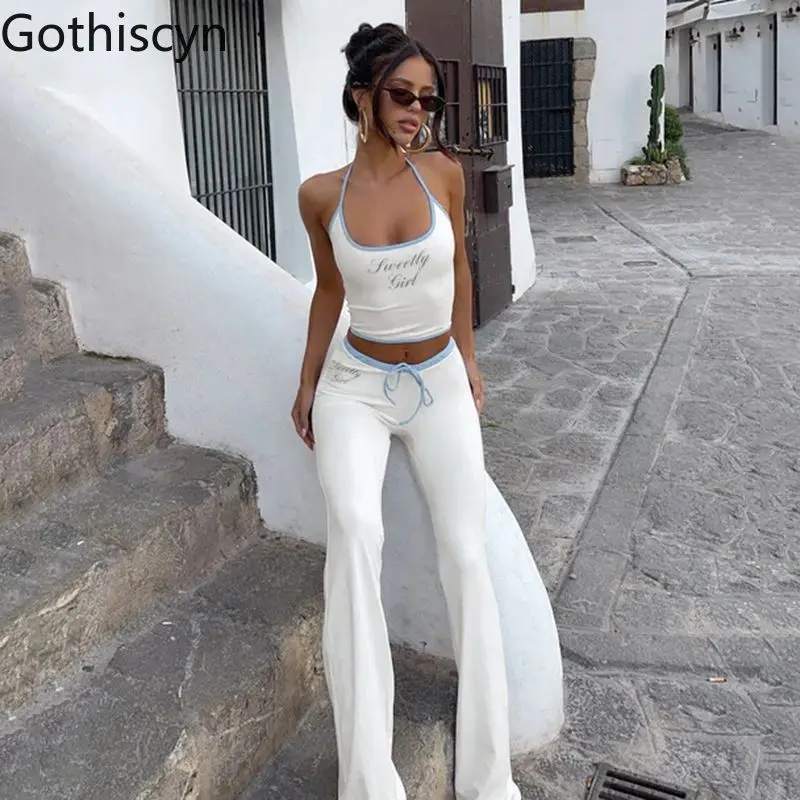 Gothiscyn American Casual Suit Women's Summer Letter Halter Neck Camisole Lace-up Flared Pants Two-piece Set Female Clothes
Gothiscyn American Casual Suit Women's Summer Letter Halter Neck Camisole Lace-up Flared Pants Two-piece Set Female Clothes