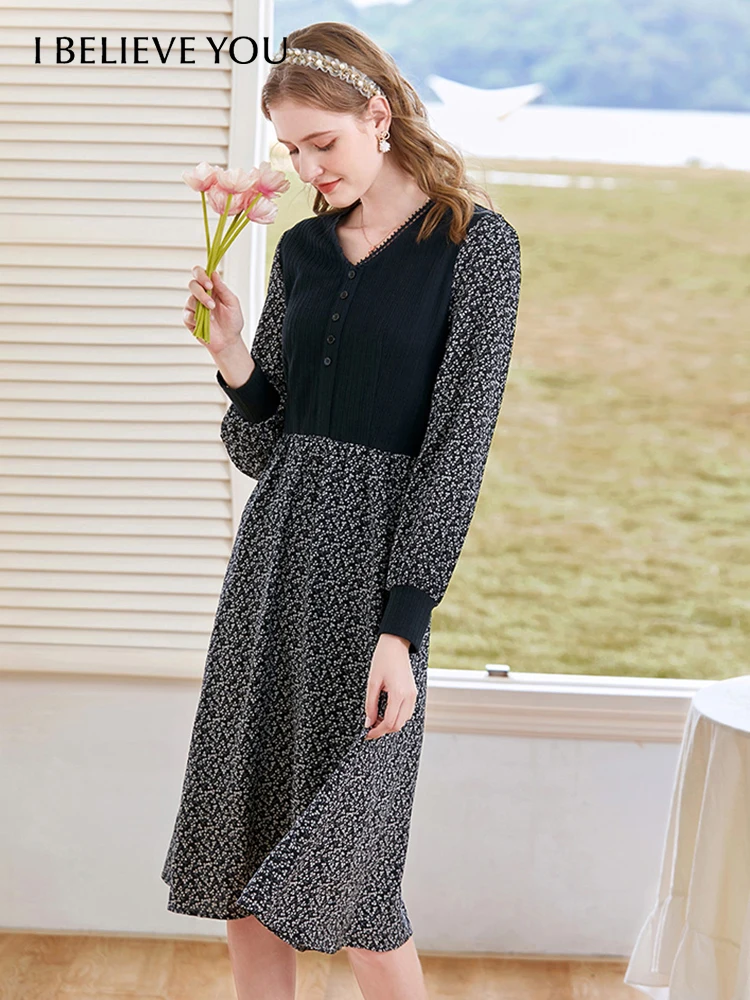I BELIEVE YOU Women's Floral Dresses Autumn French Pullover Vneck Knitted Patchwork Lantern Sleeve Knee-length Dress 2214094075
I BELIEVE YOU Women's Floral Dresses Autumn French Pullover Vneck Knitted Patchwork Lantern Sleeve Knee-length Dress 2214094075