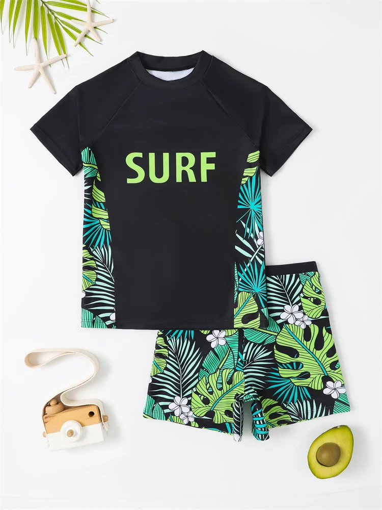 Boy Swimsuit Kids Swimwear 2024 New Black Short Sleeves Letters Leaves Children Bathing Suit Summer Two Piece Beachwear Swimming
Boy Swimsuit Kids Swimwear 2024 New Black Short Sleeves Letters Leaves Children Bathing Suit Summer Two Piece Beachwear Swimming