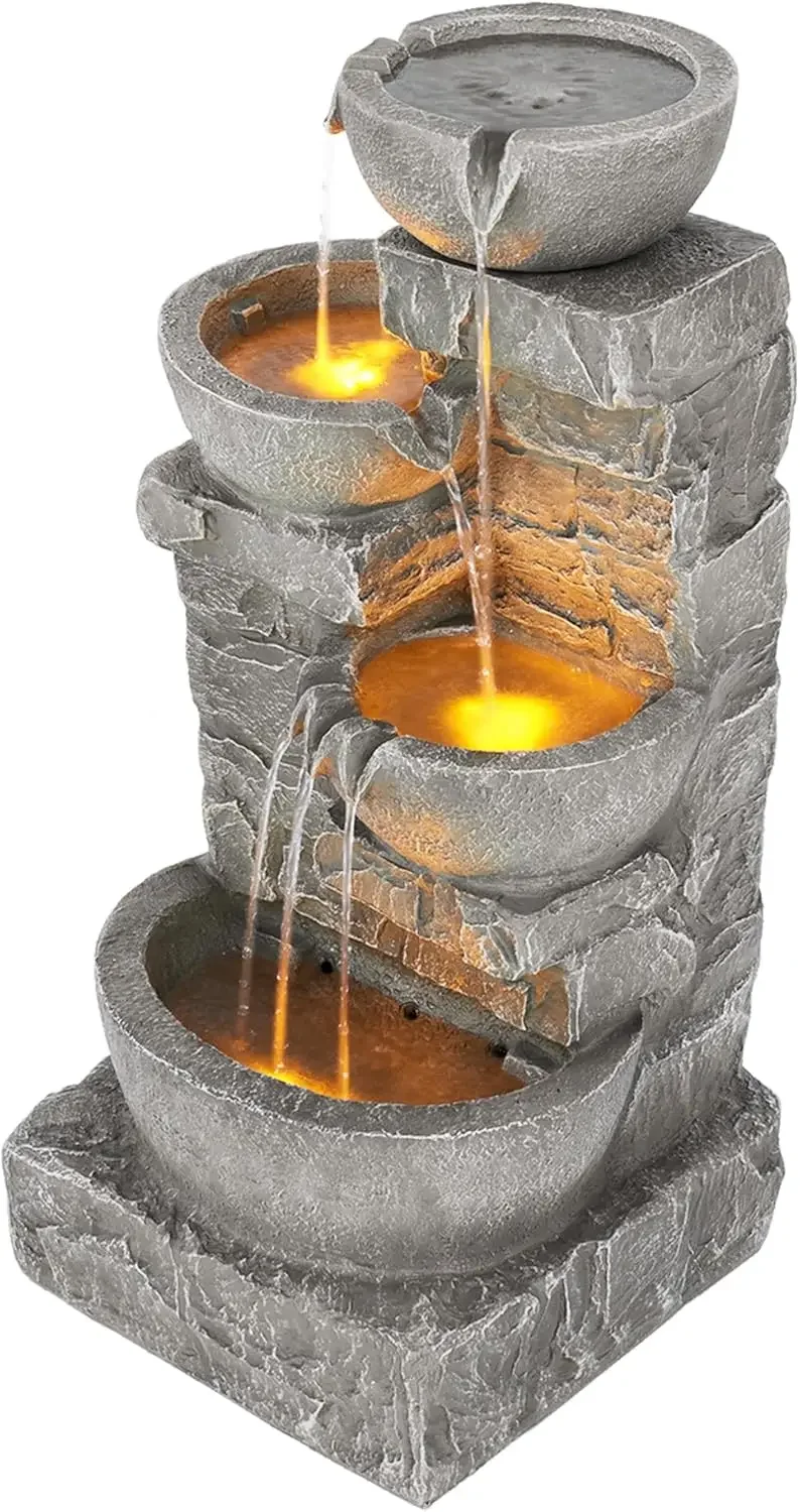 33.25" Cascading Bowls LED Water Fountain for Garden Patio Balcony, Stone Gray
33.25" Cascading Bowls LED Water Fountain for Garden Patio Balcony, Stone Gray