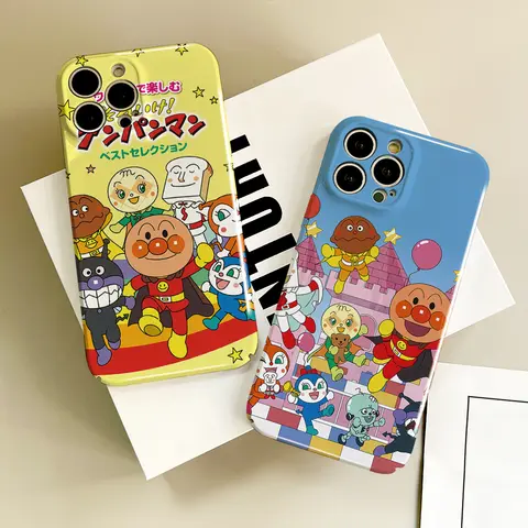Karikatür ANPANMAN Sevimli bilemek Kılıfı IPhone 16 15 14 13 12 11 Artı Pro Max Mini Parlak HD Sert Kapak Filmi Kabuk