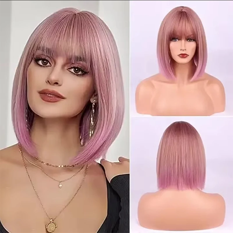 Short Straight Bob Wigs with Bangs Mixed Pink Synthetic Hair for Women Daily Cosplay Heat Resistant Fiber Wigs
Short Straight Bob Wigs with Bangs Mixed Pink Synthetic Hair for Women Daily Cosplay Heat Resistant Fiber Wigs