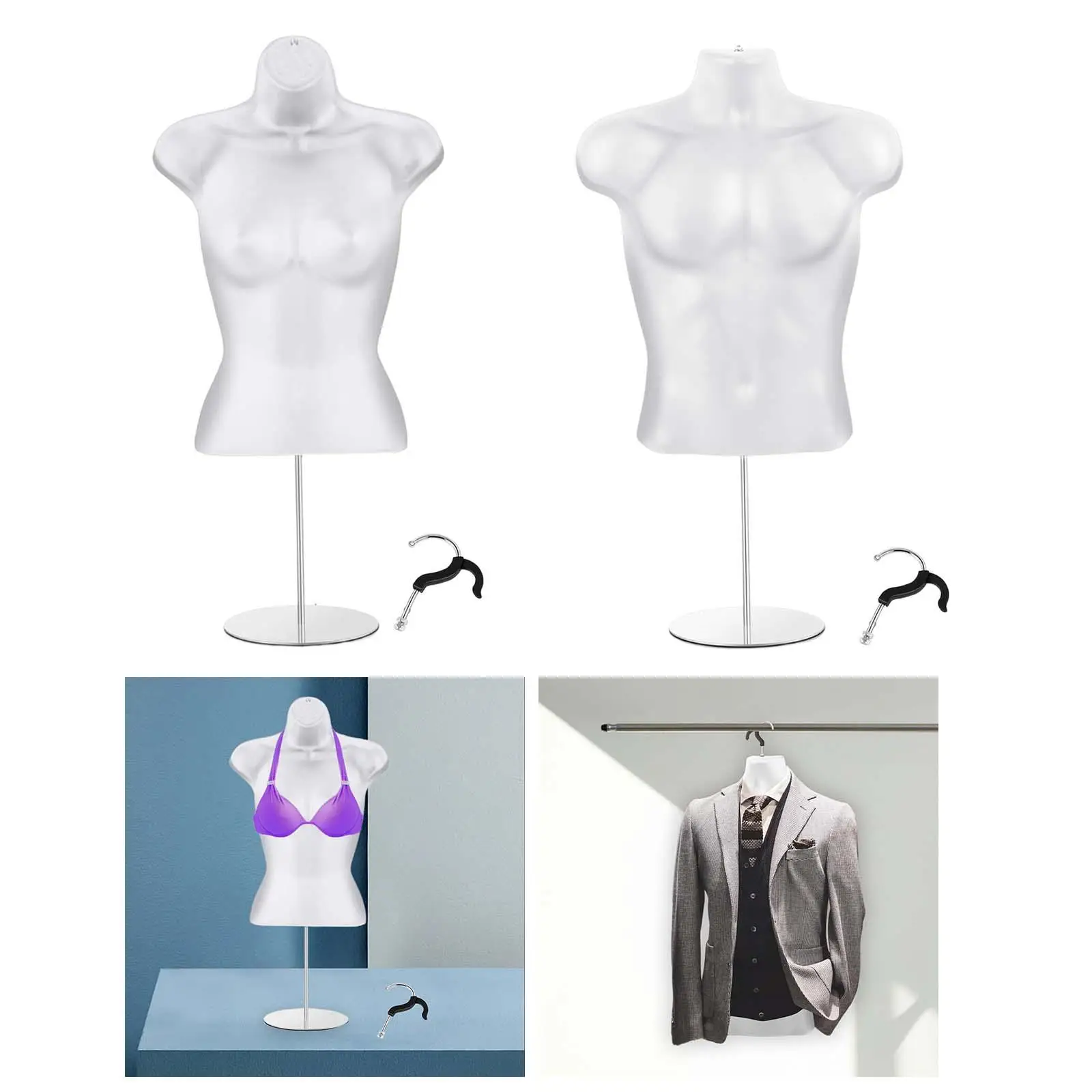 Вешалка для манекена торс на столешнице с подставкой и крючком для подвешивания 
Вешалка для манекена торс на столешнице с подставкой и крючком для подвешивания