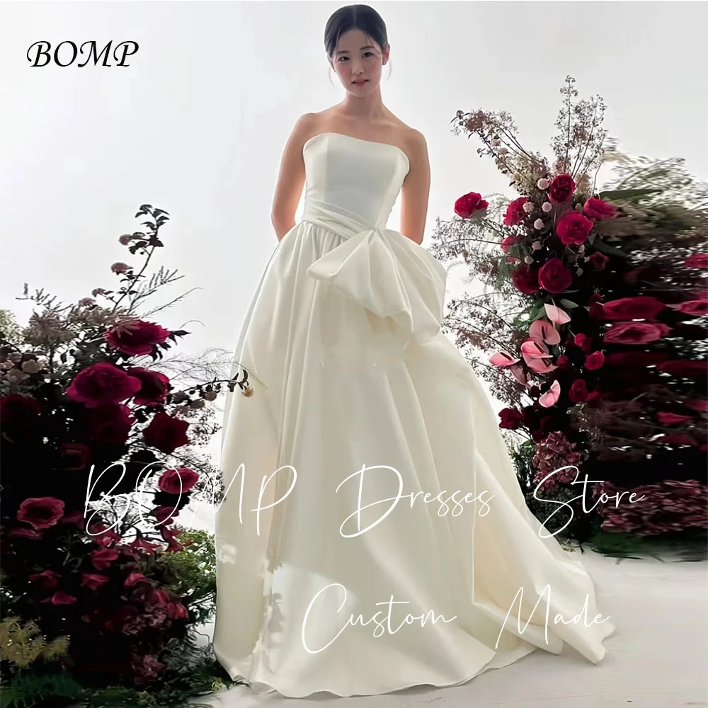 BOMP Simple Bow Wedding Dress Strapless Pleat A-Line Floor Length Ivory Taffeta Korea Photo Shoot Bridal Reception Gown Custom
BOMP Simple Bow Wedding Dress Strapless Pleat A-Line Floor Length Ivory Taffeta Korea Photo Shoot Bridal Reception Gown Custom