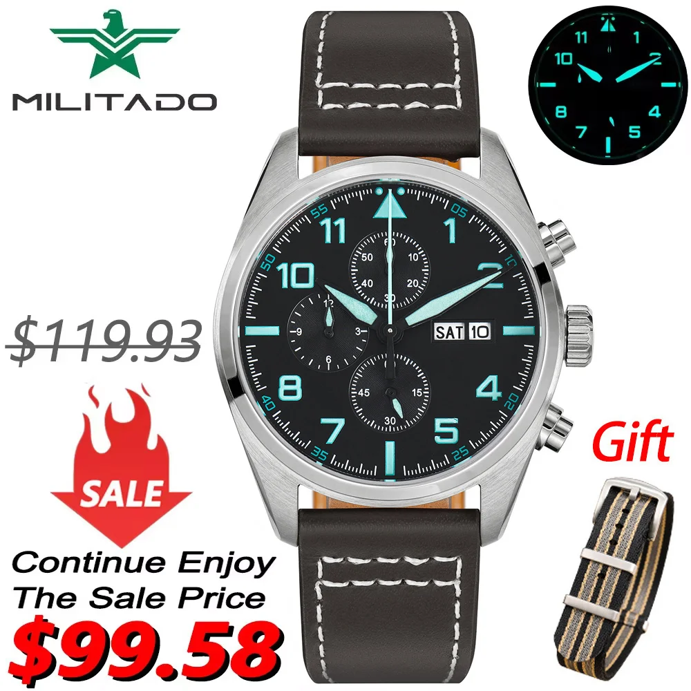 Militado ML04 Chronograp Кварцевые часы OS00 Механизм BGW9 Светящиеся водонепроницаемые наручные часы 100 м с куполообразным сапфировым стеклом Часы 39 мм
Militado ML04 Chronograp Кварцевые часы OS00 Механизм BGW9 Светящиеся водонепроницаемые наручные часы 100 м с куполообразным сапфировым стеклом Часы 39 мм