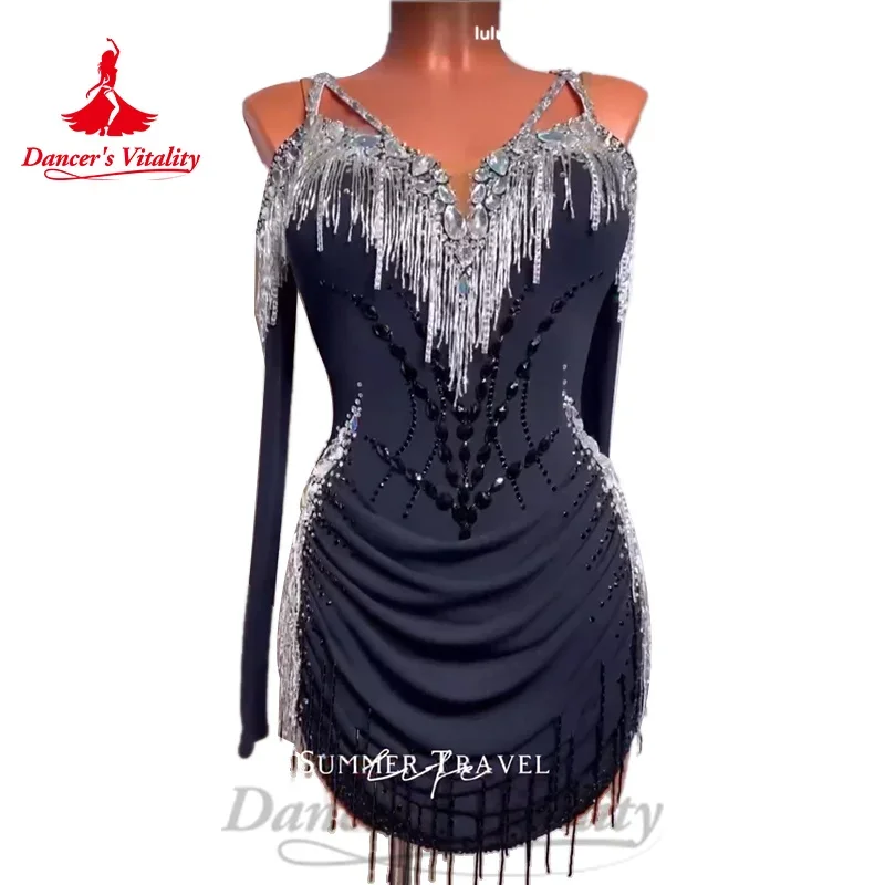 Latin Dance Costumes Customized Long Sleeved Rhinestone Tassel Dress Women's Tango Chacha Samba Professional Performance Costume
Latin Dance Costumes Customized Long Sleeved Rhinestone Tassel Dress Women's Tango Chacha Samba Professional Performance Costume