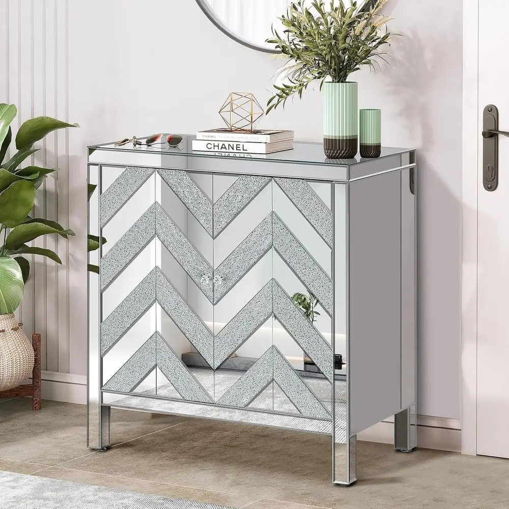 Glamorous Silver Door Accent Cabinet with Mirrored Sides and Sparkling Diamond Design for Living, Dining, or Office Spaces
Glamorous Silver Door Accent Cabinet with Mirrored Sides and Sparkling Diamond Design for Living, Dining, or Office Spaces