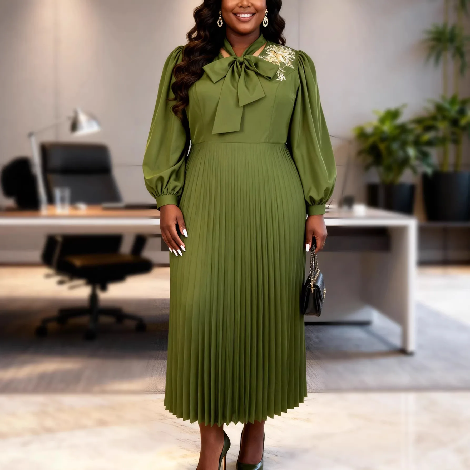 Plus-size Women's Embroidered Bow Lantern Sleeve Waist-cinching Elegant Pleated Skirt for Commuting
Plus-size Women's Embroidered Bow Lantern Sleeve Waist-cinching Elegant Pleated Skirt for Commuting