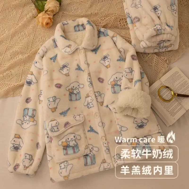 Kawaii Autumn Winter Sanrio Women Pajamas Double Layer Thick Warm Coral Fleece Homewear Milk Fleece Cinnamoroll Sleepwear set
Kawaii Autumn Winter Sanrio Women Pajamas Double Layer Thick Warm Coral Fleece Homewear Milk Fleece Cinnamoroll Sleepwear set