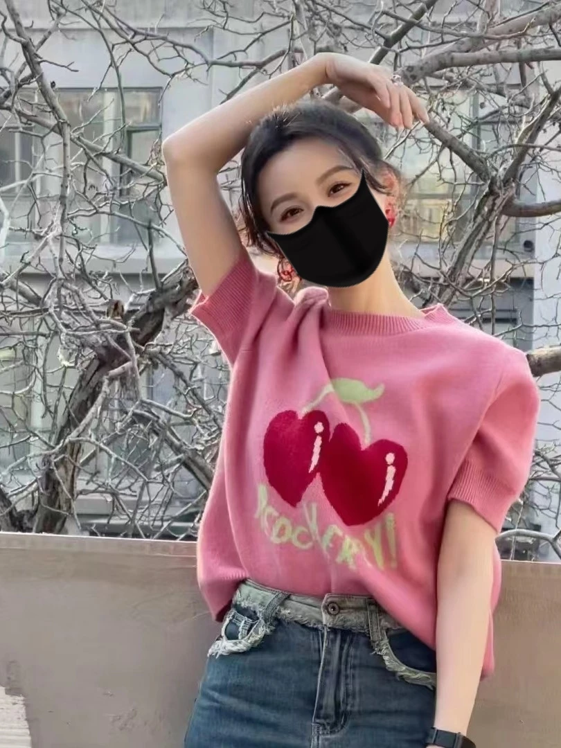 Loose Short Sleeve T-Shirt Knittedwear Top Women's Cherry Pink Cotton Commute Style Printed Casual Fashion Summer 2023
Loose Short Sleeve T-Shirt Knittedwear Top Women's Cherry Pink Cotton Commute Style Printed Casual Fashion Summer 2023