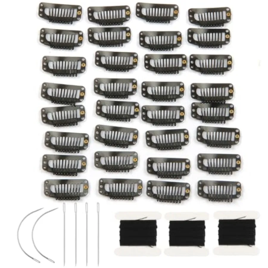 50 Pieces Hair Extensions Clips Stainless Steel Snap Clip for Wigs 9-teeth 32mm, 3pcs Weaving Thread, 6pcs Sewing Neeldes Black
50 Pieces Hair Extensions Clips Stainless Steel Snap Clip for Wigs 9-teeth 32mm, 3pcs Weaving Thread, 6pcs Sewing Neeldes Black