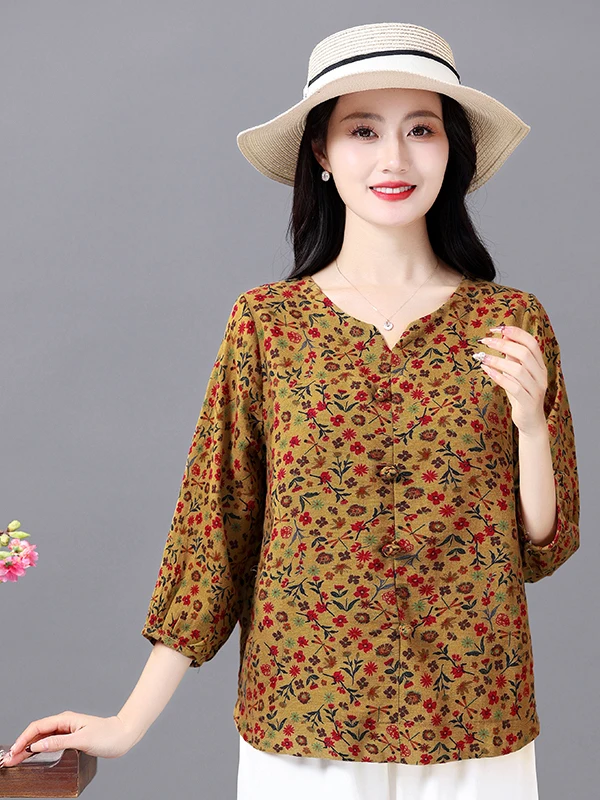 Floral Print Loose Short T-Shirt Mommy Style Spring Summer Women's Clothing Middle-Aged And Elderly Large Size Slimming Shirt
Floral Print Loose Short T-Shirt Mommy Style Spring Summer Women's Clothing Middle-Aged And Elderly Large Size Slimming Shirt