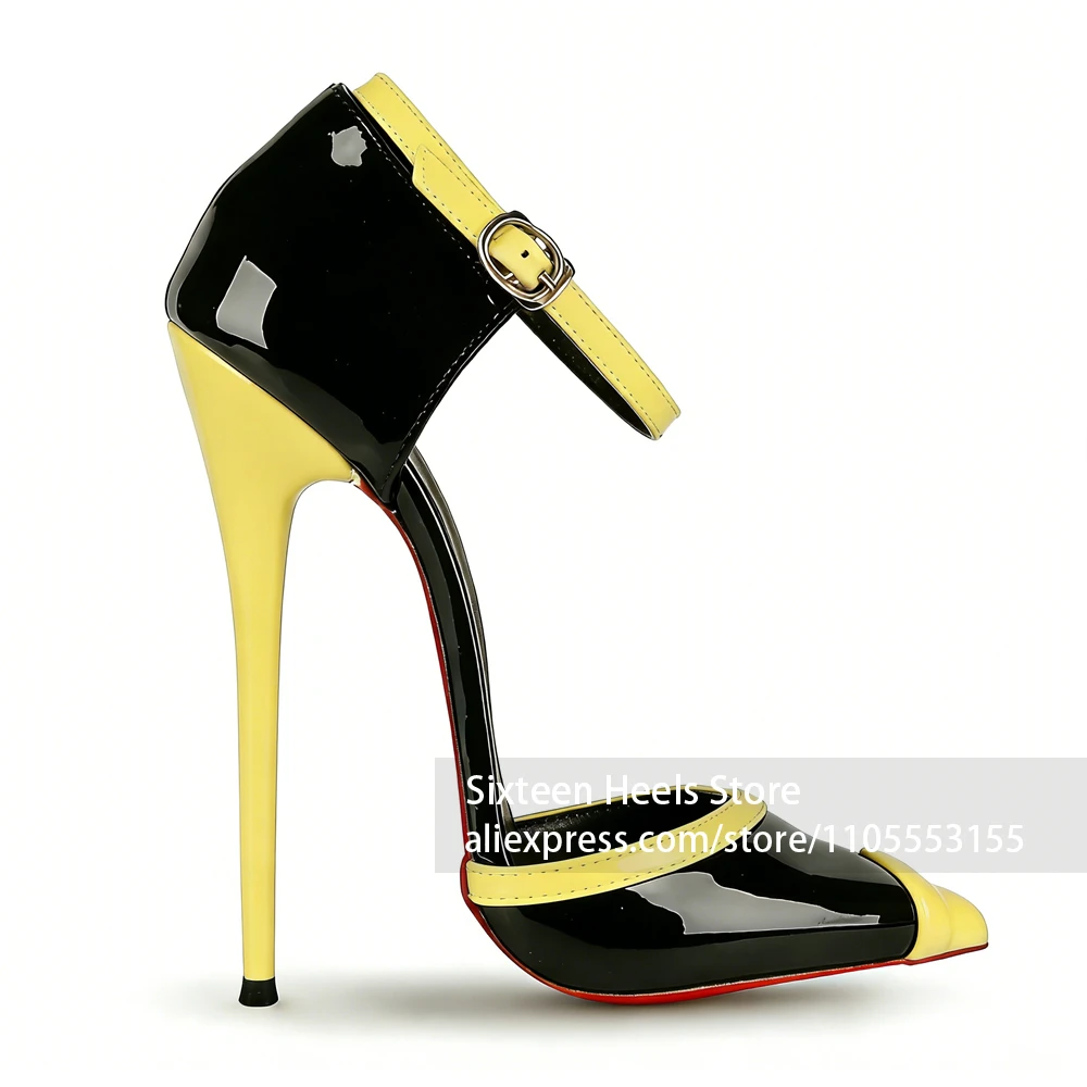 16cm Pointed Mixcolor High Heels Black Patent Leather Ankle Strap Stilettos Women's Sexy Style Buckled Pumps Customizable Color
16cm Pointed Mixcolor High Heels Black Patent Leather Ankle Strap Stilettos Women's Sexy Style Buckled Pumps Customizable Color