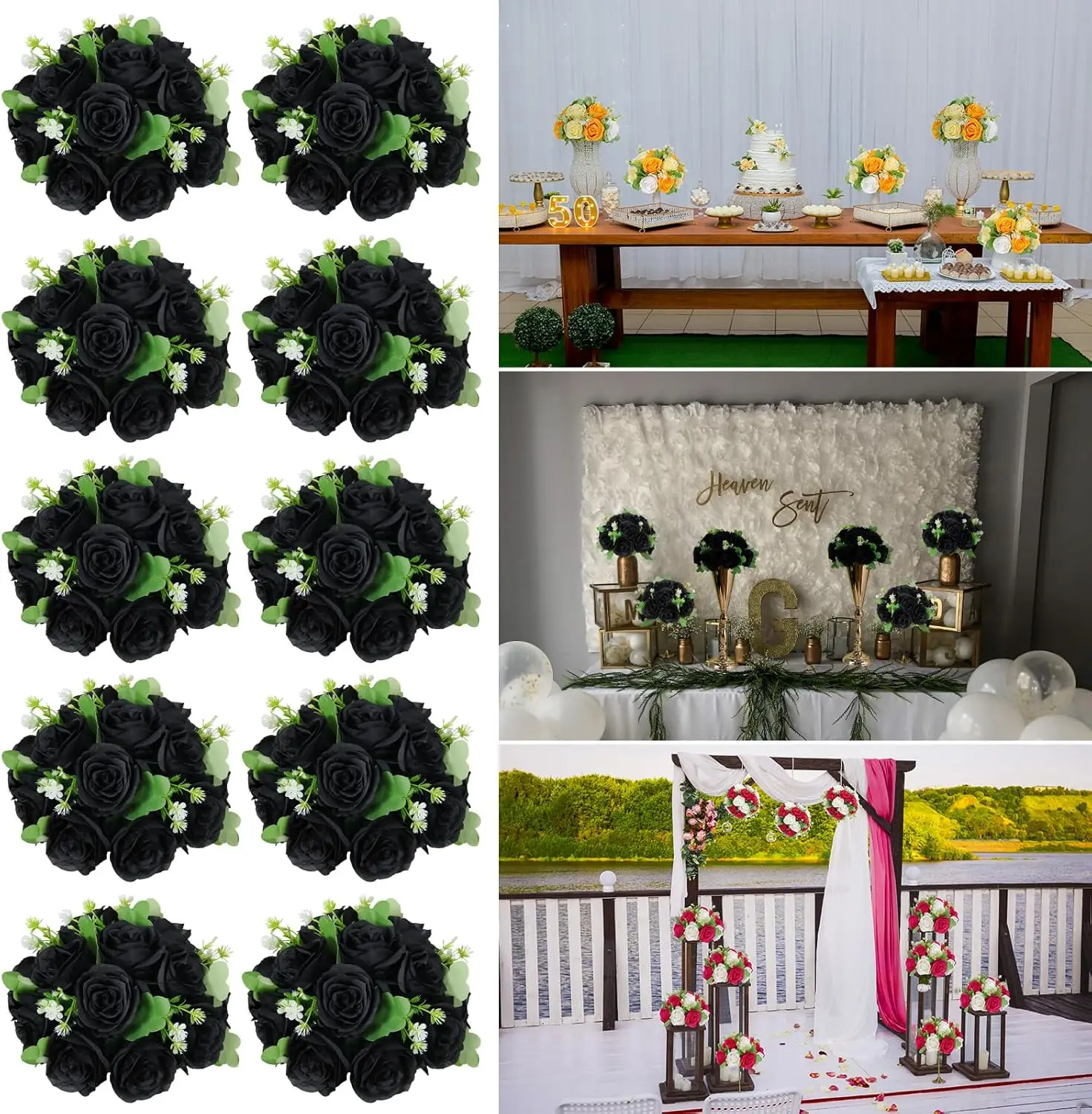 Artificial Flower Ball for Table Centerpieces -10Pack Black Roses Silk Floral Half Balls - Faux Flowers Bridal Bouquet Plastic B
Artificial Flower Ball for Table Centerpieces -10Pack Black Roses Silk Floral Half Balls - Faux Flowers Bridal Bouquet Plastic B