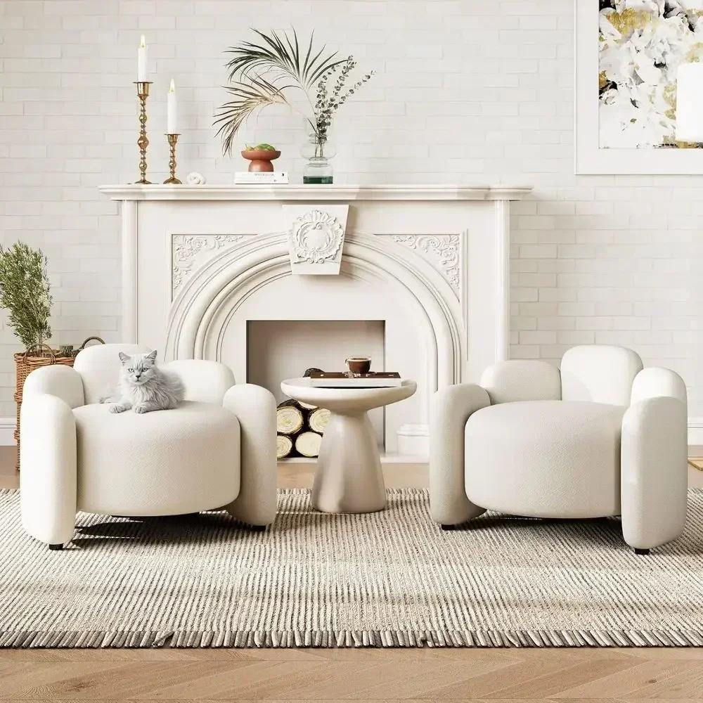 -Century ern White Accent Chairs, Set o 2 (Pair) Upholstered Barrel Side Chairs with Solid Wood Base, Scandinavian Comortable Re
-Century ern White Accent Chairs, Set o 2 (Pair) Upholstered Barrel Side Chairs with Solid Wood Base, Scandinavian Comortable Re