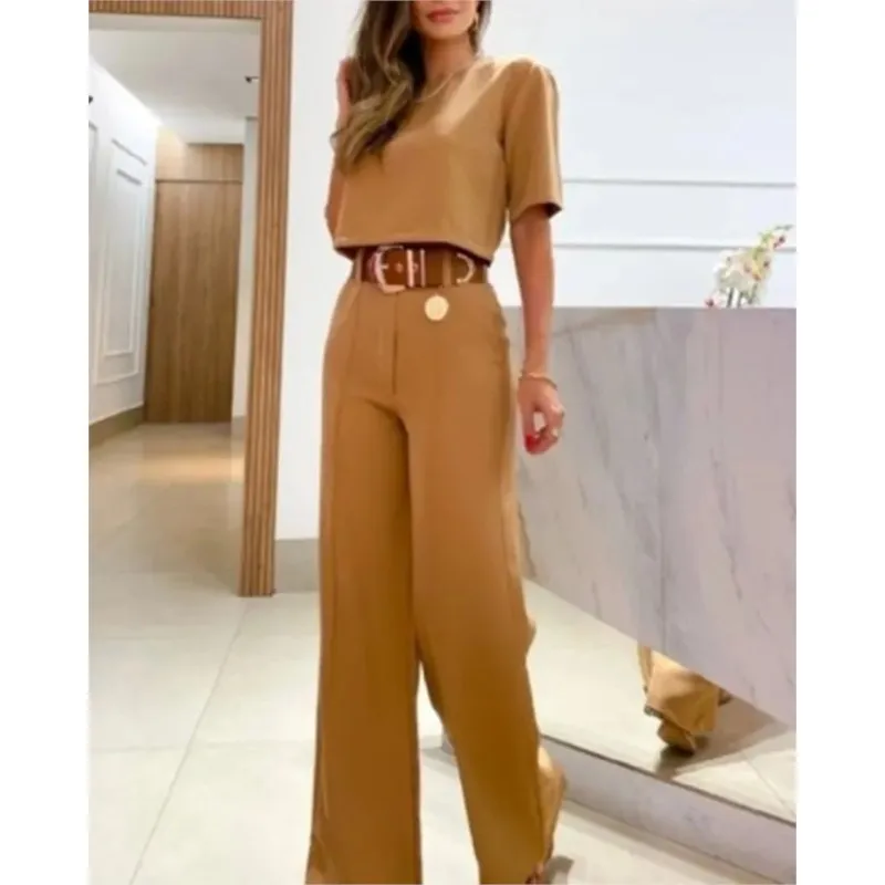 Spring Autumn New Two Piece Set Women's Solid Color O Neck Short Sleeve T Shirt High Waist Wide Leg Pants Casual Sets Streetwear
Spring Autumn New Two Piece Set Women's Solid Color O Neck Short Sleeve T Shirt High Waist Wide Leg Pants Casual Sets Streetwear