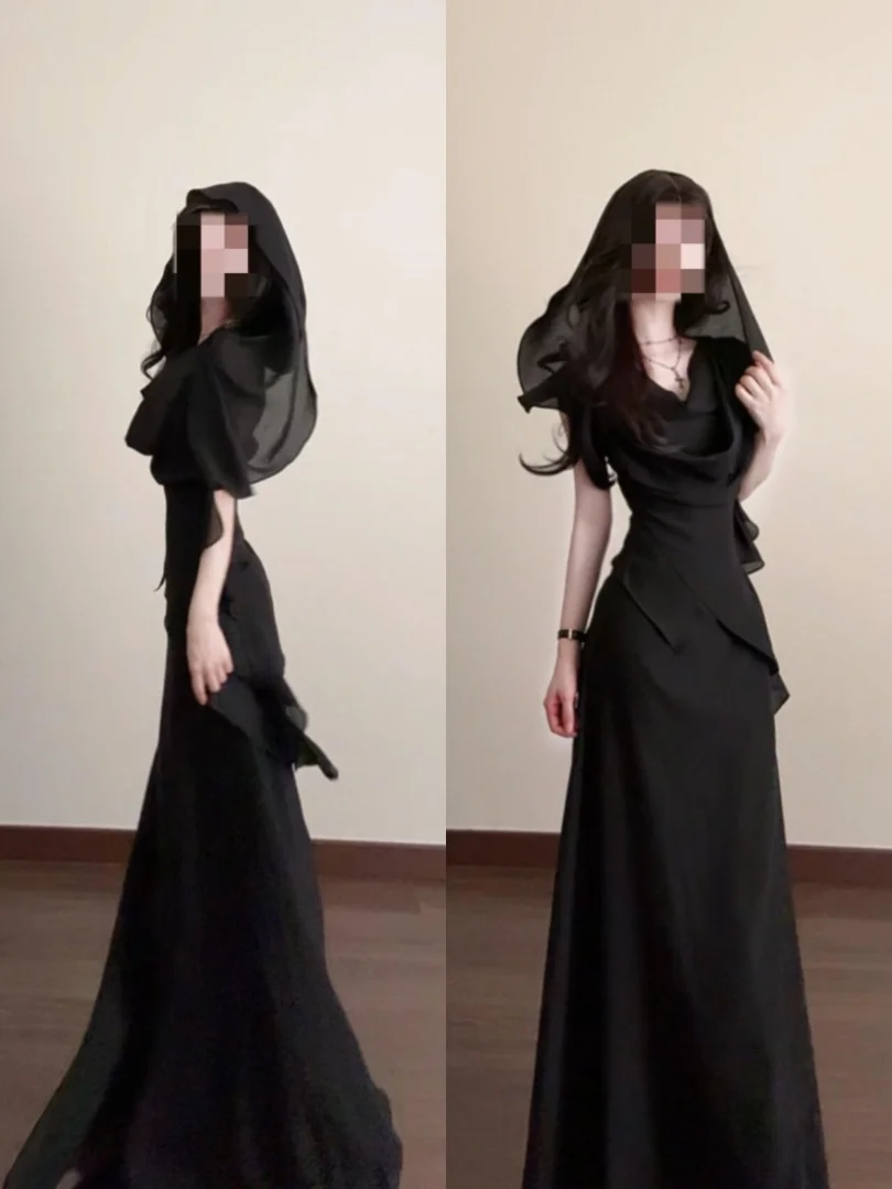 Summer Fashion Uneven High Waist Long Black Dress Women's Style Casual Loose Fit mid Sleeve round Neck Two Piece Set
Summer Fashion Uneven High Waist Long Black Dress Women's Style Casual Loose Fit mid Sleeve round Neck Two Piece Set